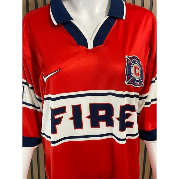 Nike Men's L Red Jersey Poly Chicago Fire FC Soccor Club Vintage 90s Signed - Picture 2 of 11
